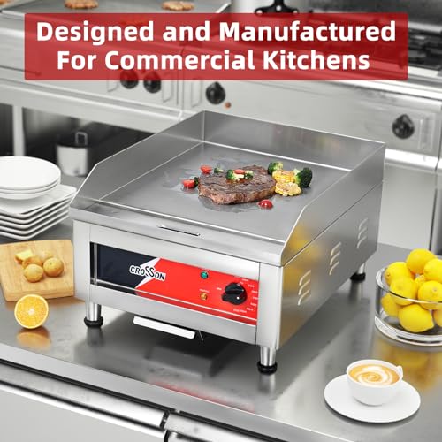 CROSSON ETL Listed 16"*16" Commercial Electric Countertop Griddle,Flat Top Griddles with Non-Stick 2/5" Thick Iron Cooking Plate for Restaurant and home use-120V/1750W,Spatula Included - size: 16"*16"