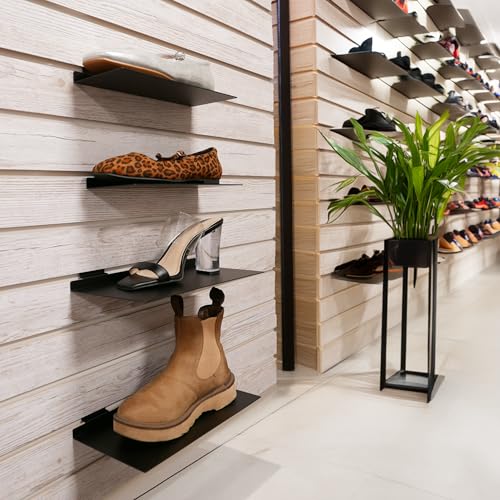 Black Slatwall Metal Large Shoe Shelf, Flat Display Shelves for Slat - 6" D X 12" L - 2 Pack - size: 2 Pack