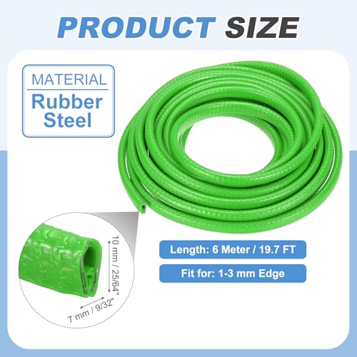 PATIKIL Rubber Edge Trim Guard, 19.7 ft x 25/64" x 9/32" U Channel Edge Protector Seal Strip with Metal Clips Fit for 1-3mm Edge for Car Door Sheet Metal Hatches Table Corners, Light Green - color: Light Green, size: 19.7 ft x 25/64 in x 9/32 in