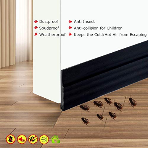 Self Adhesive Door Sweep Draft Stopper - Camel Home Weather Stripping Rubber Interior Under Door Bottom for Seal Strip Insulation for Weatherproof, Soundproof, 2" W X 39" L, 2" W X 39" L (Black) - color: Black1