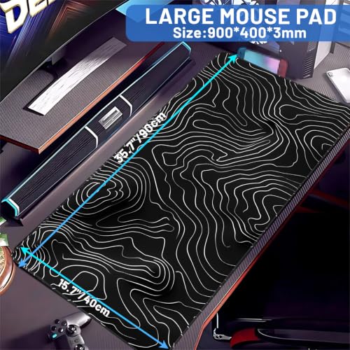 Gaming Mouse Pad Large Mousepad 35.7x15.7in Desk Mat Keyboard Computer Pad - color: Black and White Lines