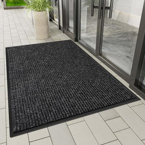 Indoor Outdoor Door Mat, 10' x 3' Doormat for Entryway, Black - color: Black Striped, size: 3' x 10' (Rectangular)