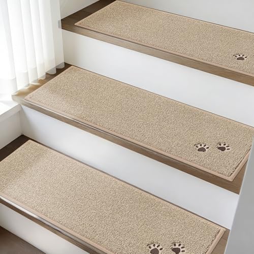 BEQHAUSE Stair Treads Non Slip for Wooden Steps 28" x 9", 15pcs, Beige - color: Beige - Dog Paws, size: 28 in X 9 in (15 Pieces)