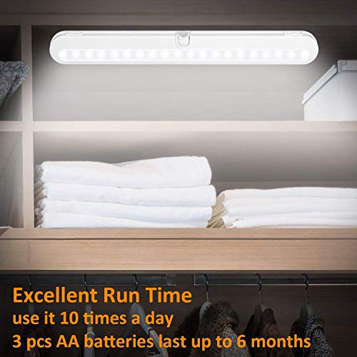 BLS T01L LED Closet Light Super Bright 20 LED Under Cabinet Lighting Battery Powered/DC Input Wireless Motion Sensing Light, Auto On Off Switch, Motion Sensor & Light Sensor, 2 Pack - color: White, size: 2 Pack