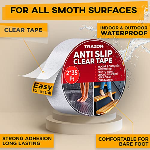 Grip Tape - Heavy Duty Anti Slip Tape Clear Outdoor/Indoor 2In*35Ft, Non Slip Roll/Stickers Easy to Cut Waterproof for Bathtub, Shower Floor, Pool, Stairs Safety Non Skid, Comfortable for Bare Foot - color: Clear, size: 2 Inch x 35 Feet