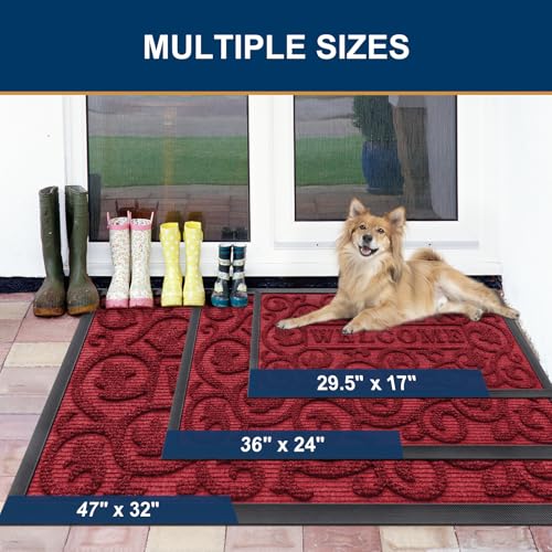 Smiry Front Door Mat Outside Entrance, Low Profile Rubber Doormat, 35x23 - color: Burgundy, size: 35" X 23"