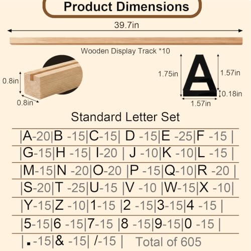 Wooden Tone Wall Menu Letter Board 10 Rails & 605 Changeable Letters