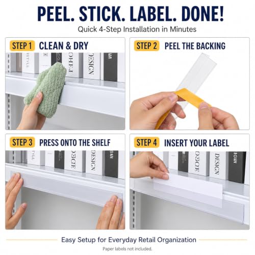 100 Pcs Shelf Label Strips, 48" x 1.25" Self Adhesive Label Holder