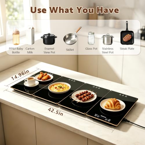Electric Warming Tray, 42.5"x14.96" Extra Large 4-in-1 Food Warmer for with 8 Temp Settings & Timer, 4MM Tempered Glass Warming Mat, Modular Hot Plates for Buffet, Catering & Parties - size: 42.5"x14.96"
