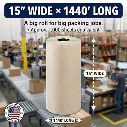 BOX USA White Newsprint Paper Roll 15x17280" (1440'), Recycled for Packing - size: 15"