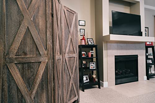 Premium Home 6-Panel Room Divider, Rustic Brown Barn Door X-Pattern Screen - color: Barnwood Brown - X Pattern - 6 Panel