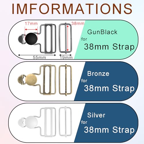 CooBigo 12 Sets Assorted Metal Overalls Buckles, 1-1/2" Overall Replacement Clasp Clips with Adjustable Tri Glide Slide Buckle and Buttons for Jeans Suspender, Bib Pants DIY Sewing Accessories - color: 1-1/2" Assorted 12sets
