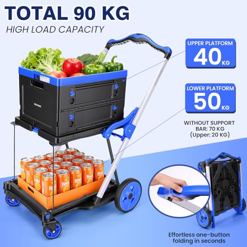 Collapsible Shopping Cart with Crate, Heavy Duty 200lbs Folding Cart,Blue - color: Blue