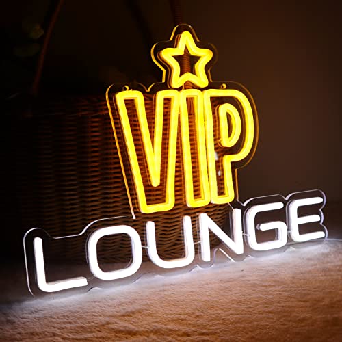 VIP Lounge Neon Signs for Wall Decor Neon Lights for Bedroom Led Business Signs Suitable for Night Club Bar Hotels Nail Salon Massage 5V Power Adapter, 16.2 * 11.4 Inch(Yellow+White) - color: Vip Lounge