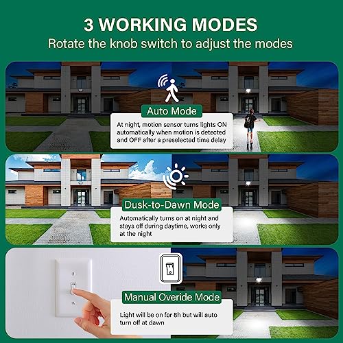 2 Pack 240-Degree Replacement Motion Detector, Adjustable Delay Time & Detection Sensitivity Up to 60 Feet Range, 3 Working Modes Pir Motion Sensor for Security Floodlight, Black, UL Listed - color: Black, size: 2 Pack