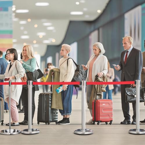 Crowd Control Barriers 2 Pack, 2 Stanchions with 2 Retractable Belts - color: Silver + Red, size: 2 Stanchions + 2 Belt