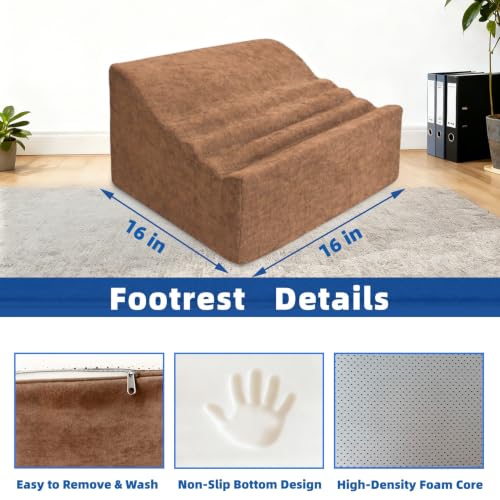 Foot Rest for Under Desk at Work, Non-Slip Office Foot Stool - color: Brown