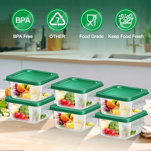 6 pcs 2qt Food Storage Containers with Lid, Square Clear Commercial Storage Containers with Handle and Scale for Food Storage in Home Kitchen & Dining (Green) - color: A1-2QT-6PCS-GREEN
