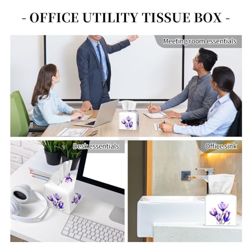 Purple Flower Tulip Square Tissue Boxes Holder 5.2"x5.2"x5.2" for Home Car - color: Purple Flower Tulip