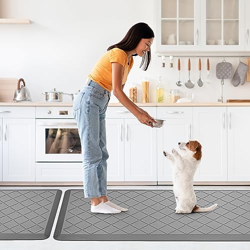 Cushioned Kitchen Mat 2 PCS, Anti Fatigue Kitchen Rugs, Heavy Duty Non-Skid, Ergonomic Comfort Foam Kitchen Floor Mat for Home, Office, Sink, Laundry - Grey - color: Grey