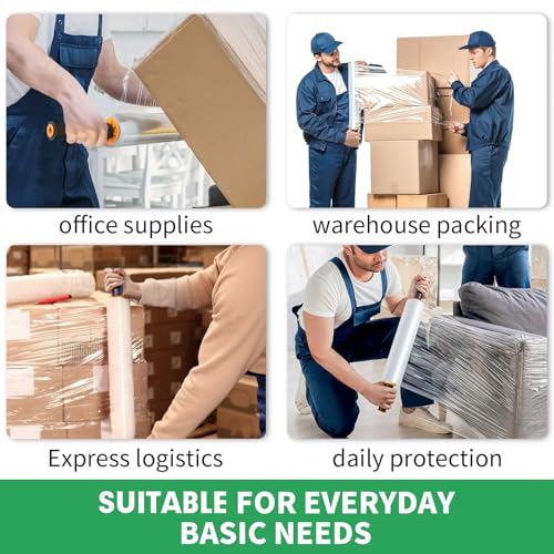 Stretch Film, HERKKA Stretch Wrap with Handles Industrial Strength, Moving Wrapping Plastic Roll, Shrink Wrap for Pallet Wrap, 15" x 1000 Feet, 2 Pack, 60 Gauge - size: 2 Pack, style: 60 Gauge