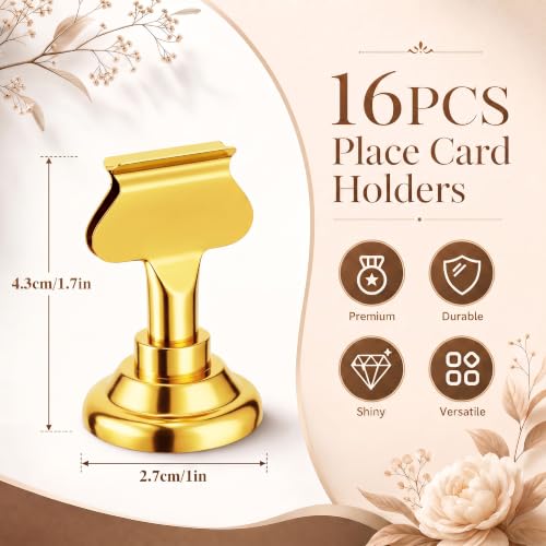 ERYTLLY 16 PK Place Card Holders 1.7 inches Table Card Holder Steel Card Holders for Weddings,Birthdays,Photos, Memo Notes, Restaurants (Gold) - color: Gold