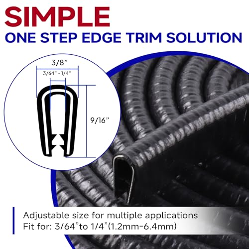 Rubber Edge Trim, U Channel Edge Trim with Metal Clips Edge Guard Protector, PVC Rubber Seal Strip for Sheet Metal, Car Doors, Hatches, Table Corners, Fit 3/64" to 1/4"(1.2mm-6.4mm), 25Ft, Black - color: Black, size: 25 Feet