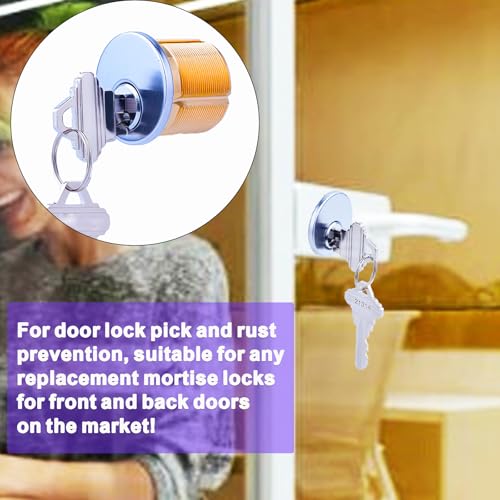 2Pcs Brass Mortise Door Cylinder Locks Keyed Alike with 4 SC Keyway Keys - size: 1 1/4 inch