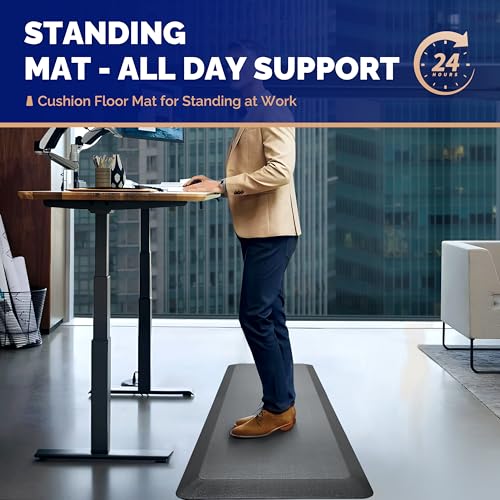 FEATOL Anti Fatigue Mat for Standing Desk & Kitchen Floor, 9/10 Extra Thick - color: Grey, size: 39"L x 20"W x 0.9"Th