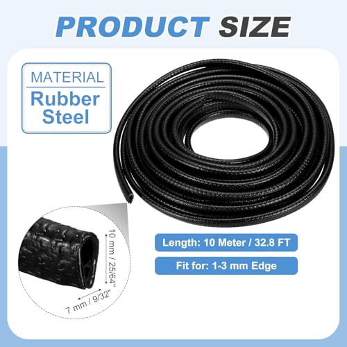 PATIKIL Rubber Edge Trim Guard, 32.8 ft x 25/64" x 9/32" U Channel Edge Protector Seal Strip with Metal Clips Fit for 1-3mm Edge for Car Door Sheet Metal Hatches Table Corners, Black - color: Black, size: 32.8 ft x 25/64 in x 9/32 in