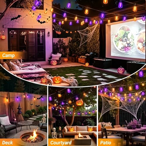 Orange purple Outdoor halloween String Lights ,26FT ST38 LED Patio Lights with 12+1 Shatterproof Edison Bulbs,UL Waterproof Connectable Outside Hanging Lights for Backyard Porch Christmas Party Decor - color: Orange Purple, size: 26FT
