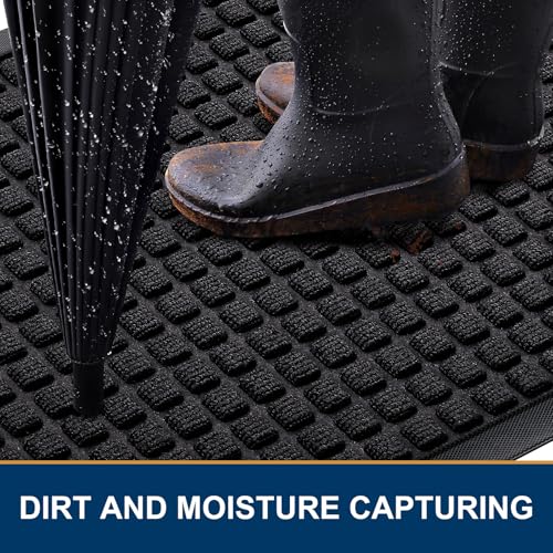 Smiry Front Door Mat Outside Entrance, Natural Rubber Doormat, 59x34 Inch - color: Black, size: 59" X 34"