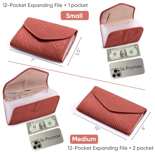Money Organizer for Cash,7x5 Receipt Organizer for Business w/12 Pockets - color: Rosewood, size: 7 x 5"