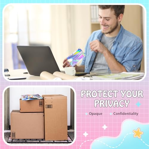 FUNFERY 4.7x7 in Holographic Mylar Poly Mailers Self Sealing Adhesive Bag - color: Holographic Self Adhesive-50P, size: 4.7x7 inch