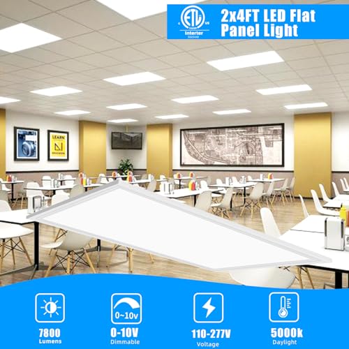 4 Pack 2x4 LED Flat Panel Light Drop Ceiling Office Fixture, 7800LM LED Drop Ceiling Fixture 5000K Led 2x4 Flat Panel Light 0-10V Dimmable Recessed Edge-Lit Fixture for Office Commercial, ETL Listed - size: 4pack--2X4FT