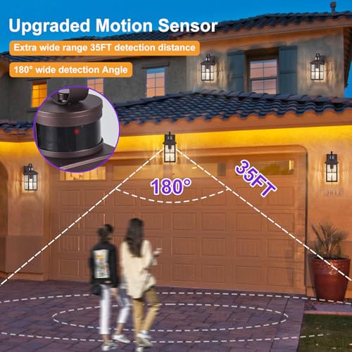 2 Pack Motion Sensor Porch Light Dusk to Dawn Outdoor Wall Light - color: Bronze 2