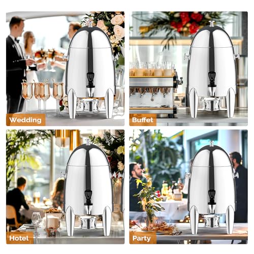 ROVSUN 3 Gallon/12L Beverage Dispenser, Stainless Steel Coffee Chafer Urn with Fuel Holder, Drink Dispenser with Stand Ice Container Spigot, Hot & Cold Drinks for Party Catering Buffet Banquet, Silver - color: Silver