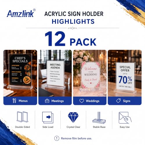 12-Pack Acrylic Sign Holder 8.5x11, Clear Tabletop Display Stand