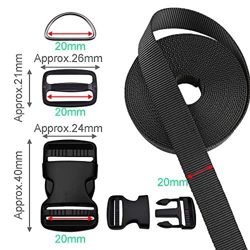 CooBigo 3/4 Inch Buckles Straps Set 6 Yards 3/4 Inch Black Nylon Webbing Strap 6 Pcs Plastic Buckle Dual Adjustable 12pcs Tri-glide Slide Clip Metal D Rings - color: 3/4"sets