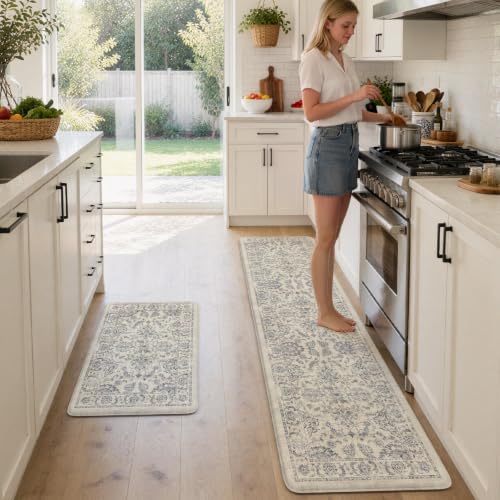 KIMODE Kitchen Floor Mats Cushioned Anti Fatigue Rugs Sets of 2 - color: Multi-blue, size: 20"x71"+20"x32"--0.47 inches