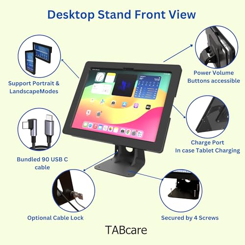 Anti-Theft Acrylic Case for Lenovo TAB Tablet with 360 Rotate 180 Swivel Metal Desktop Stand & 90-Degree USB C Cable (White, M10 Plus Gen 2) - color: White, size: M10 Plus Gen 2