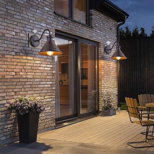 Tarentlight 2 Pack Dusk to Dawn Outdoor Wall Light Fixtures Photocell Sensor, Exterior Sconce Light with Cast Hammered Aluminum Shade, Outside Wall Mount Lamp for House Patio Garage Entryway Doorway - color: 2 Pack Oil-Rubbed Bronze(With Photocell)
