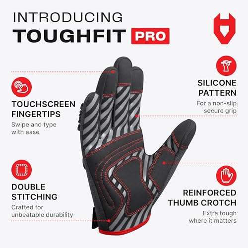NoCry Heavy Duty Work Gloves for Men with Reinforced Palm and Non-Slip Grip - size: Medium, style: Pro