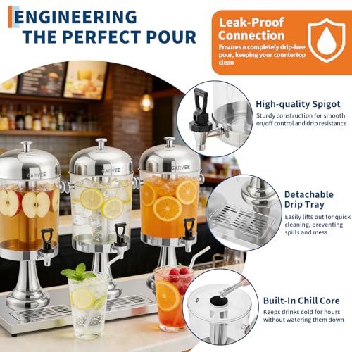 GarveeHome 6.6 Gallon Ice Core Cold Beverage Dispenser, Stainless Steel Drink Dispenser with Stand, Spigot & Drip Tray for Cold Drinks, Lemonade, Juice Dispenser for Parties Weddings Hotels, Silver - color: Silver, size: 6.6 Gallon