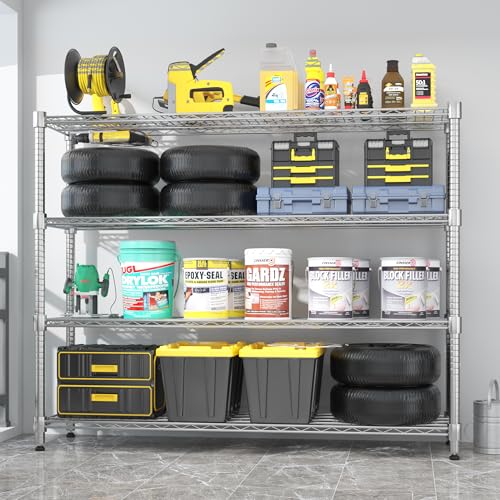 Homdox Heavy Duty Metal Shelves for Storage, 4 Tier Storage Racks and Shelving, Commercial Adjustable Wire Shelving Unit on Wheels, Garage Rack Pantry Shelves Kitchen Shelving, 18"x60"x72", Chrome - color: Chrome, size: 18"Dx 60"Wx 72"H, 4 Tier