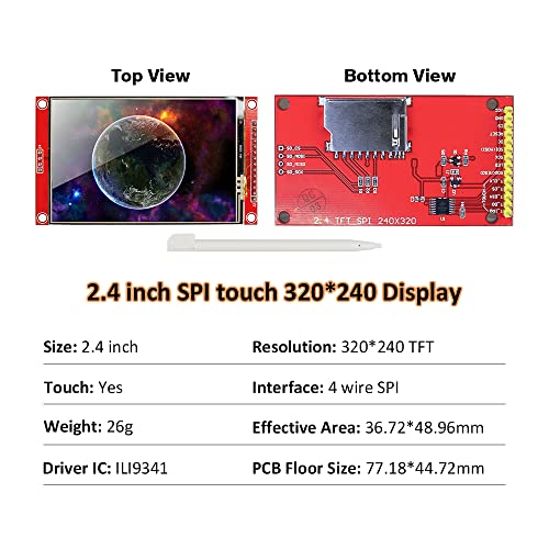 Hosyond 2.4 Inches TFT LCD Touch Screen Shield Display Module 320x240 SPI Serial ILI9341 with Touch Pen Compatible with Arduino R3/Mega2560 Development Board - size: 2.4" SPI