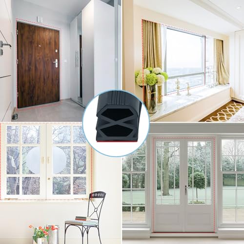 20 Feet Door Weather Stripping Seal Strip Large Gap, Self-Adhesive Backing Rubber Weather Stripping for Door Frame Insulation, Easy Cut to Size Black
