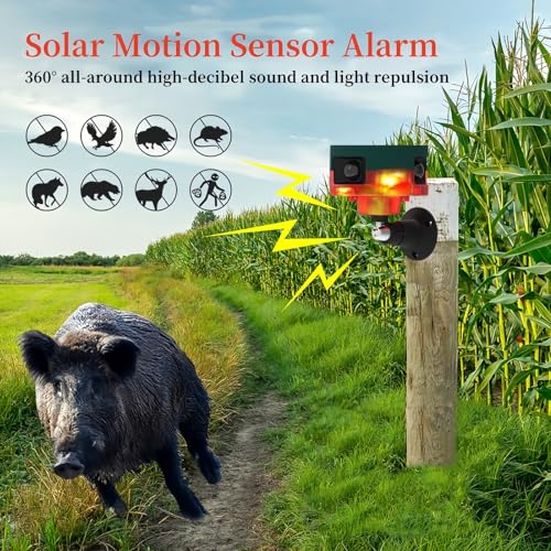 2 Pack Solar Motion Sensor Alarm Outdoor with Upgraded 360°Motion Detector Alarm 129db Loud Siren Flashing Strobe Light Warning Lamp with Remote Control for Yard Home Farm Barn - color: Red_2