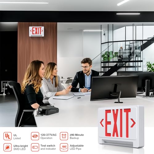 Exit Sign with Adjustable LED Pipe,Exit Signs with Emergency Lights Bar Combo, Compact Hardwired Exit Sign with Battery Backup,Red Led Emergency Exit Light for Business ,120V/277VAC,UL Listed,Top/Side/Wall Mount (1 Pack) - color: 1 Pack