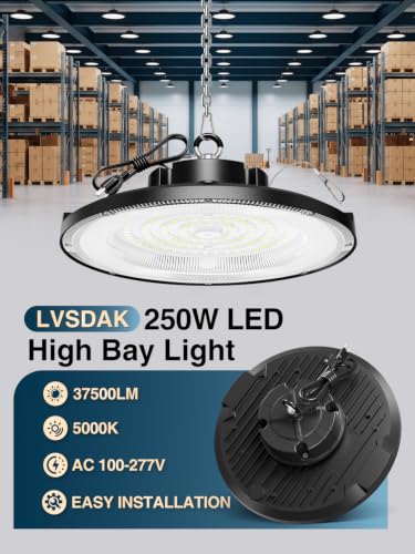 lvsdak 250W UFO LED High Bay Light, 37500LM 5000K High Bay LED Shop Lights